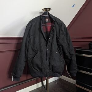 WHITEKNUCKLER MiUSA Black Canvas Buffalo Plaid Wool Lined Bomber Jacket Coat L